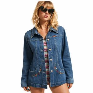 Roxy Jean Jacket with Embroidered Flowers | Vintage |Sz. S | EUC